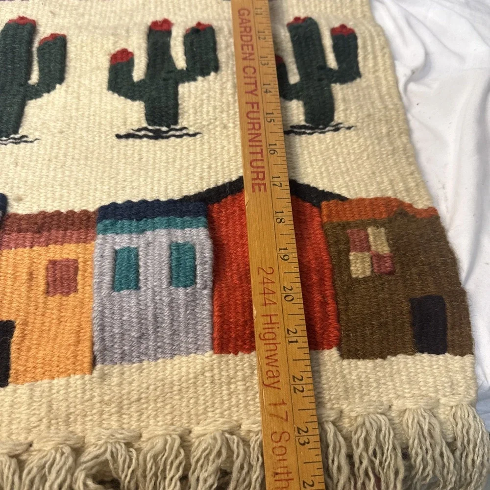Vintage 1980s Southwestern Pueblo Hanging Wall Rug Tapestry Rustic Cabin Boho